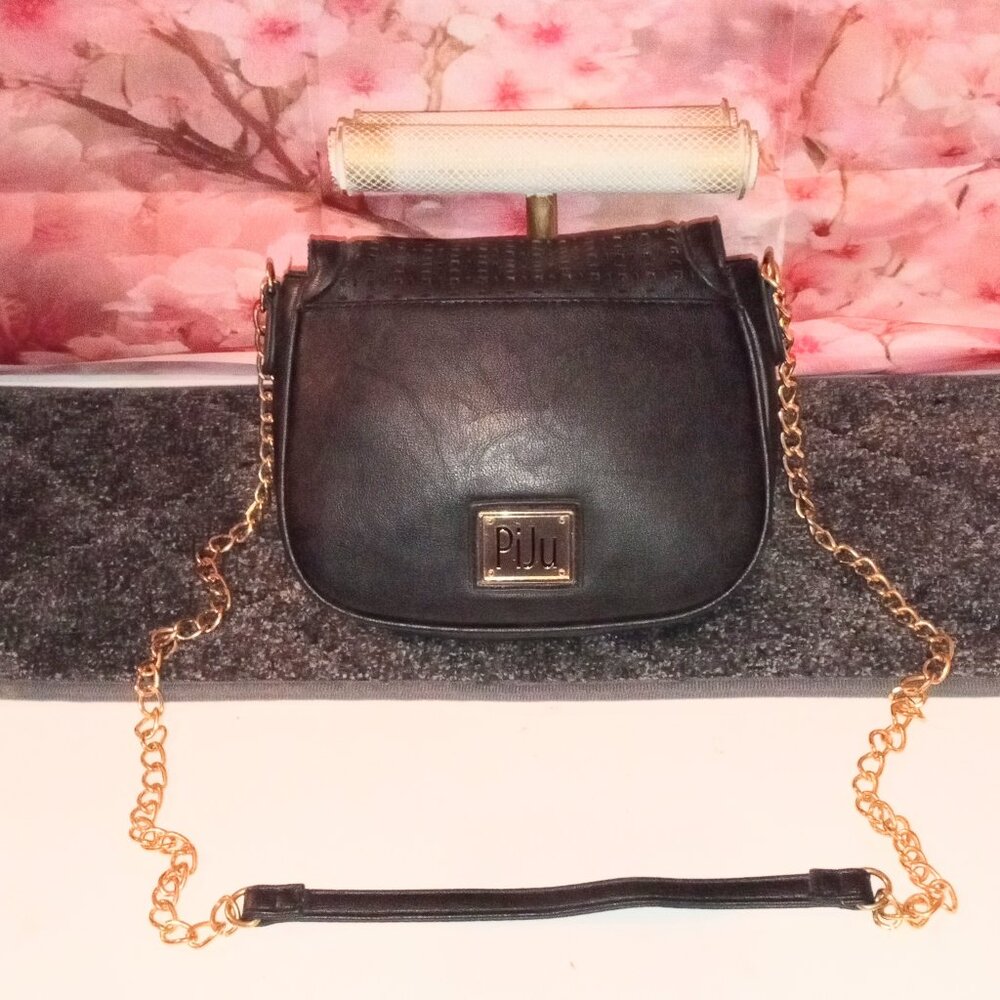 BLACK SMALL PiJu CROSSBODY PURSE WITH GOLD CHAIN STRAP
